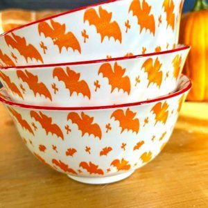 Creative Co-Op Ceramic Orange Bat Bowls - Set of 3